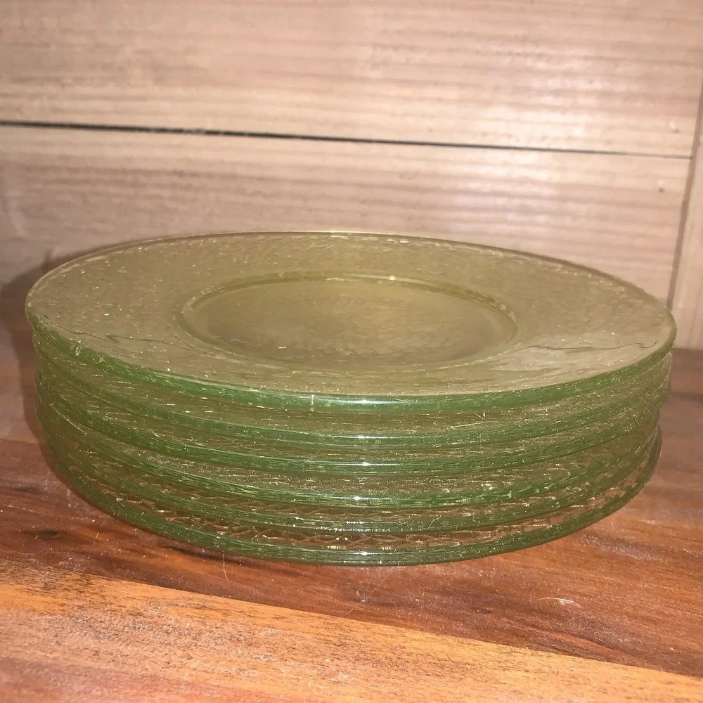 6 LE‎ Smith By Cracky green Depression glass 